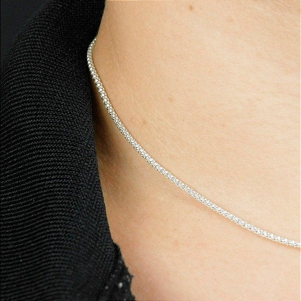 Gargantilha Modelo Pipoca Prata 925 - 45cm - CPR05