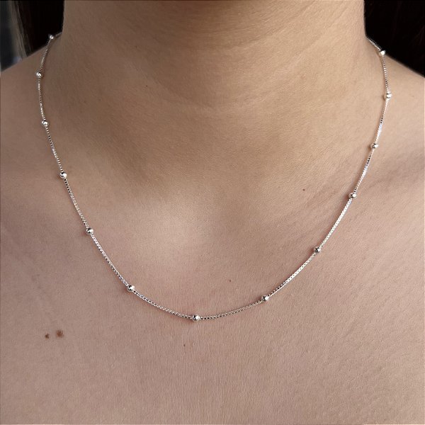 Gargantilha Veneziana com Bolinhas Prata 925 - 45cm - CPR06