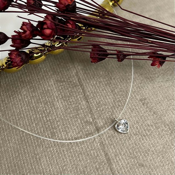 Gargantilha Nylon Coração Zircônia Prata 925 - 45cm - CPR17