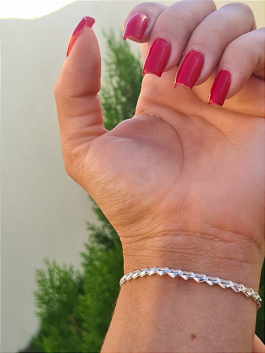Pulseira Feminina com Corações Prata 925 - 19cm - PPR29