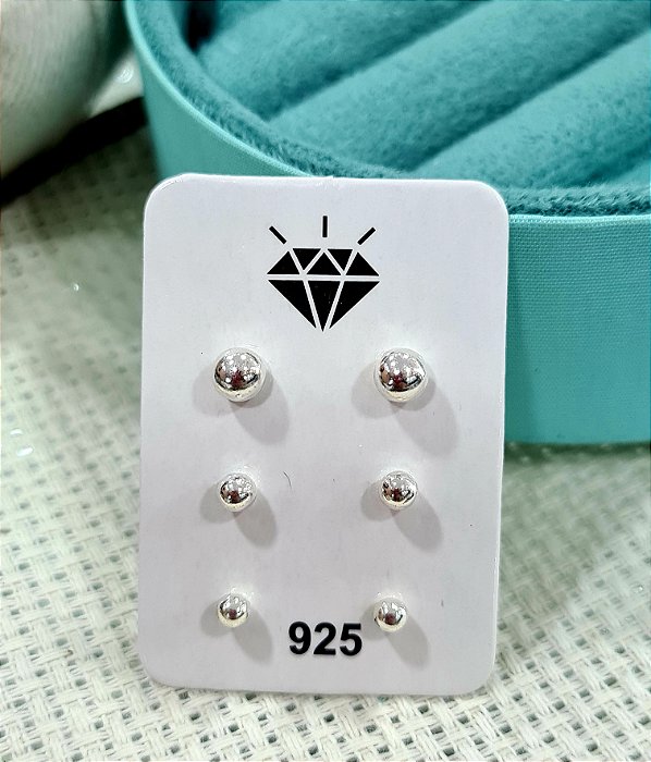 Trio de Brincos Bolinha Prata 925 - 2/3/4mm -  BPR108