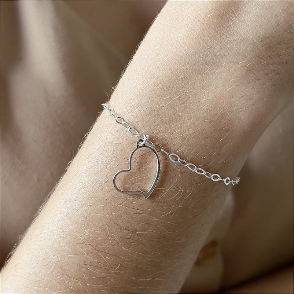Pulseira com Pingente Coração  Prata 925 - PPR48