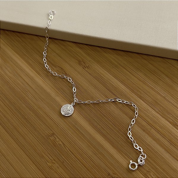 Pulseira com Medalha São Bento Prata 925 - 18cm - PPR51