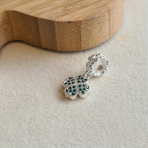 Berloque Trevo Zircônias Verde Prata 925 - PD601C