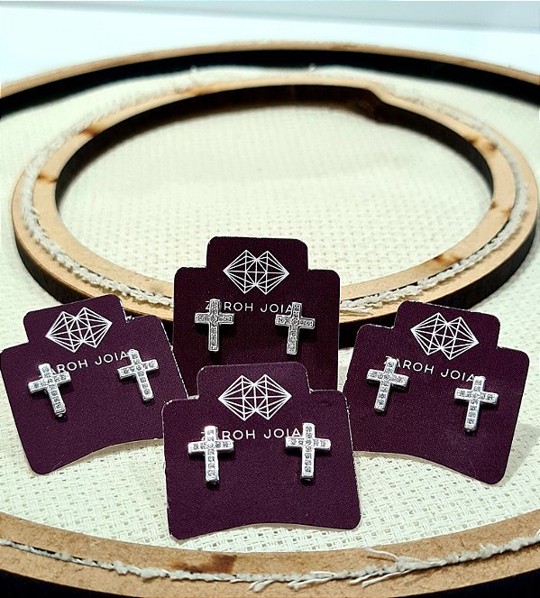 Brincos Crucifixo Cravejado Prata 925 - 7x9mm - BPR208