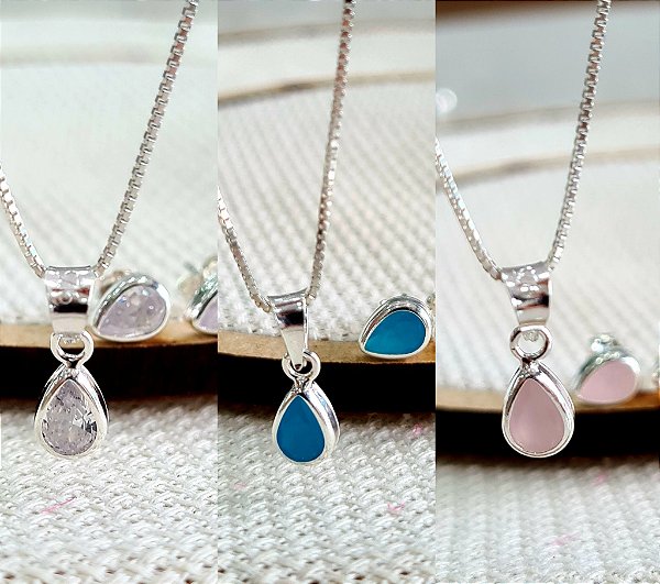 Conjunto Gota  Prata 925 - 8mm - v15 - 45cm - CJPR07