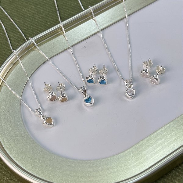 Conjunto Coração Prata 925 - CJPR08