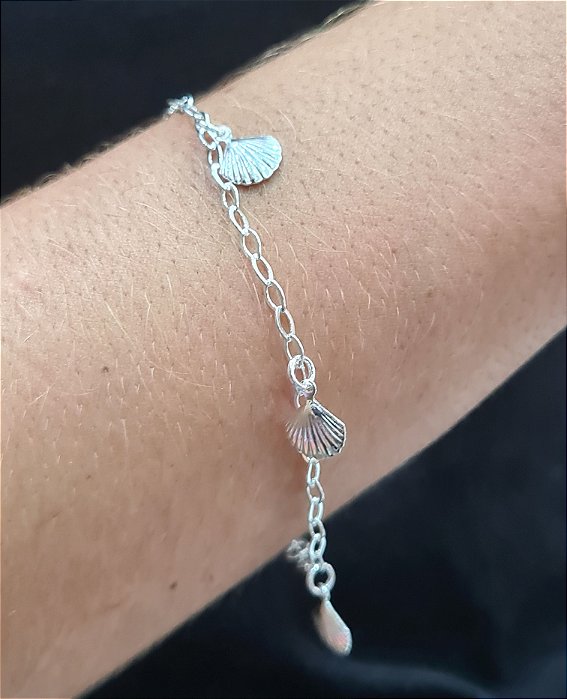 Pulseira com Pingente Concha Mar Prata 925 - 18cm - PPR83