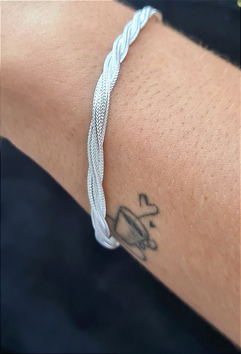 Pulseira Feminina 3 Fios Trançada Prata 925 - 18cm - PPR85