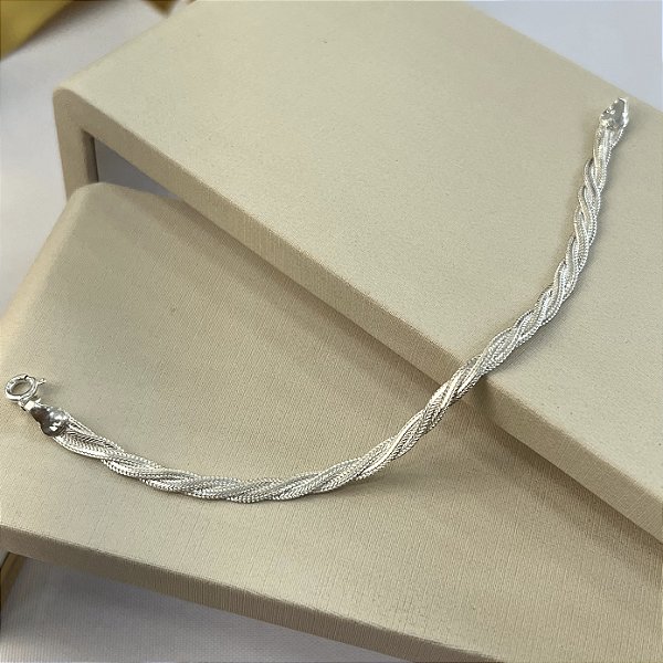 Pulseira Feminina 3 Fios Trançada Prata 925 - 18cm - PPR85