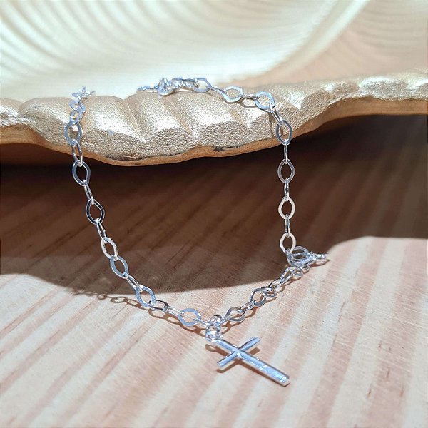 Pulseira com Pingente Crucifixo Prata 925 - 18cm - PPR113