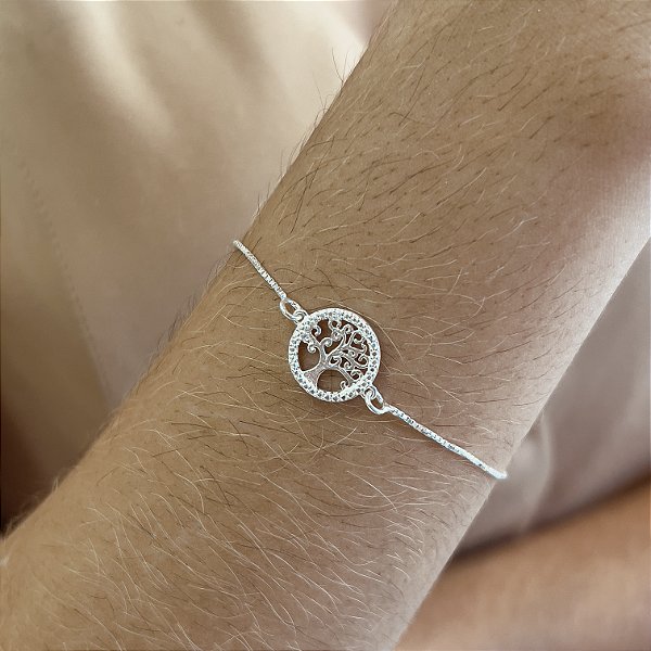 Pulseira com Pingente Árvore da Vida Prata 925 - 19cm - PPR119
