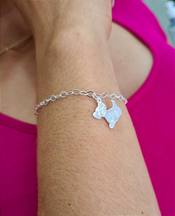 Pulseira  com Pingente Cachorrinho Prata 925 - 18cm - PPR122