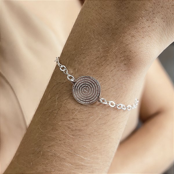 Pulseira com Mandala Pai Nosso Prata 925 - 18cm - PPR130
