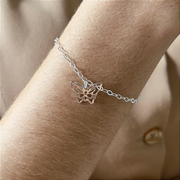 Pulseira com Pingente Borboleta Prata 925 - 18cm - PPR131