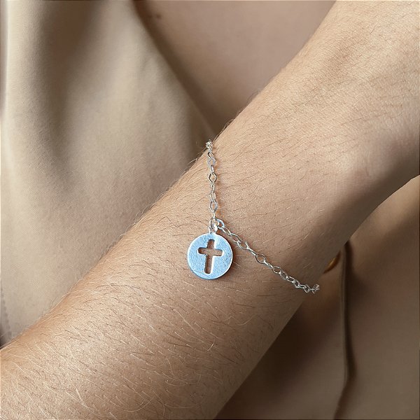 Pulseira com Medalha com Crucifixo Prata 925 - PPR133