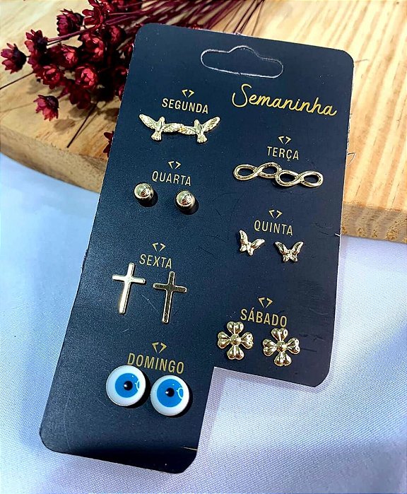 Semaninha com 7 pares Semijoia 18k