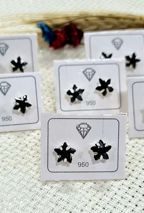 Brincos Estrelas com Pedras Pretas Prata 925 - 6mm - BPR261