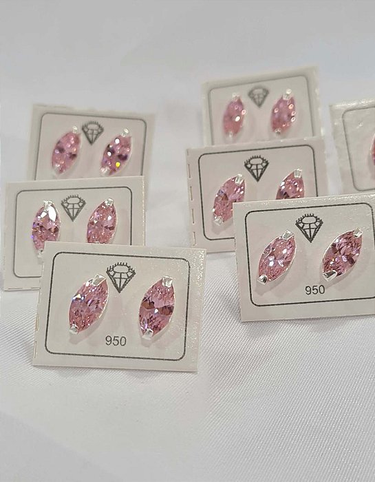 Brincos Navete com Pedra Rosa Prata 925 - 5x10mm - BPR263
