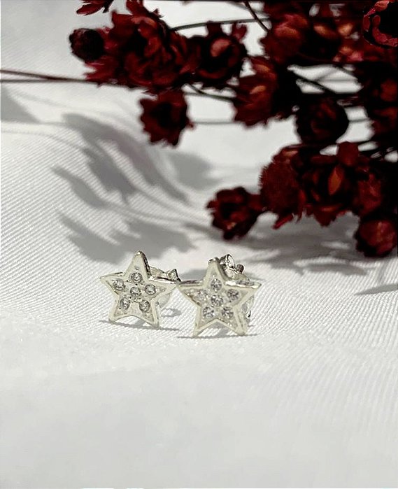 Brincos Estrela com Zircônias Prata 925 - 6mm - BPR279
