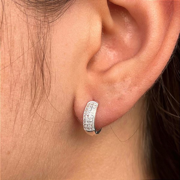 Argolas Cravejada com Zircônias Prata 925 - 13mm - BPR303