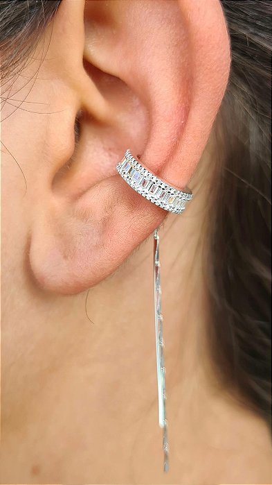 Argolas Fake Prata 925 Cravejada com Zircônias (Par)