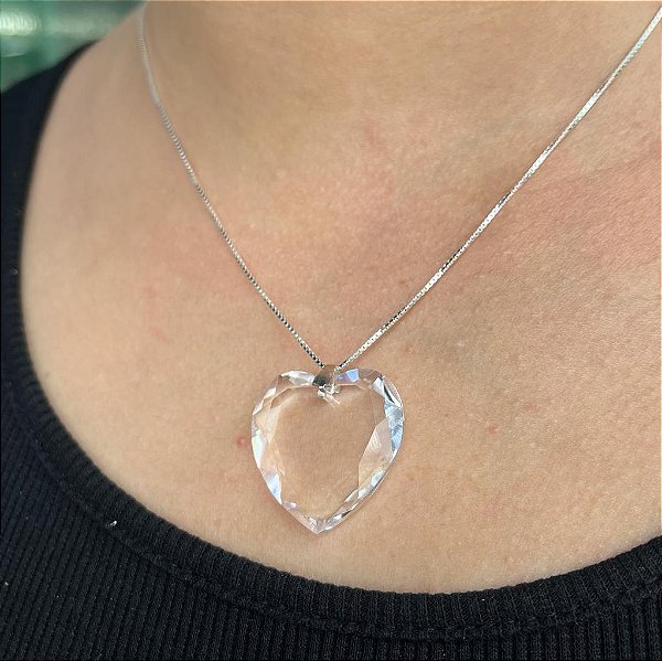 Gargantilha com Pingente Coração Vidro Prata 925 - CPR293