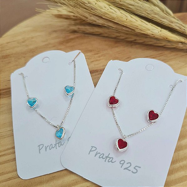 Conjunto Coração Embutido Prata 925 - 5mm - CJPR30