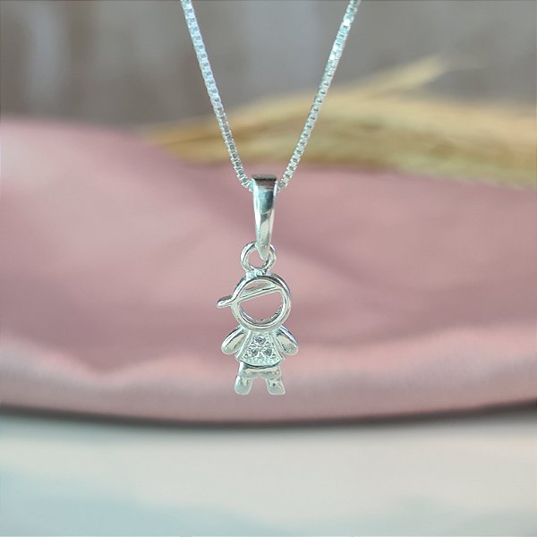Gargantilha com Pingente Menino Cravejado Prata 925 - CPR303