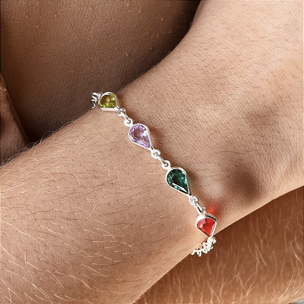 Pulseira com Pedras Coloridas 925 - 19cm - PPR175