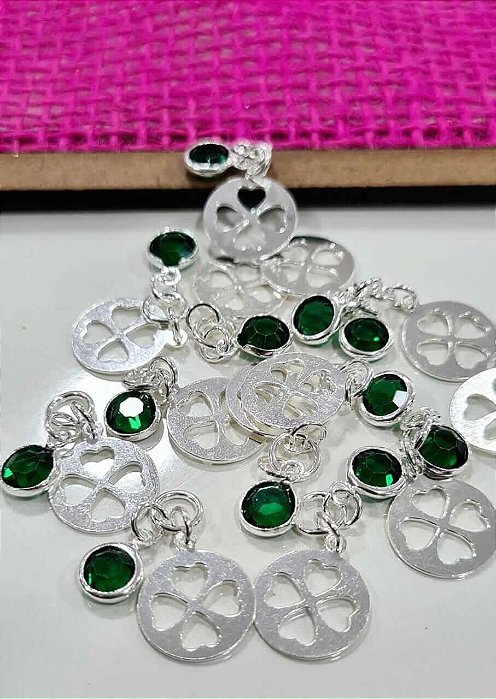 Pingente Trevo com Pedra Verde Prata 925 - 12mm -PIPR159