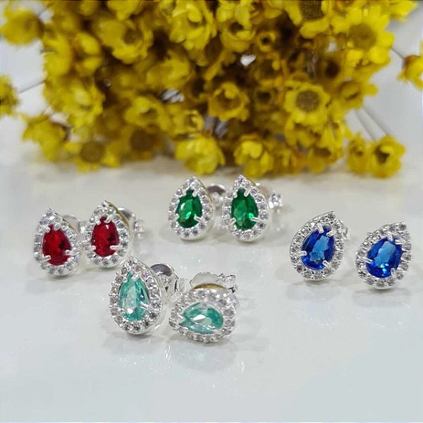 Brincos Gota Cravejados com Zircônias Prata 925 - 9mm (par) - BPR339