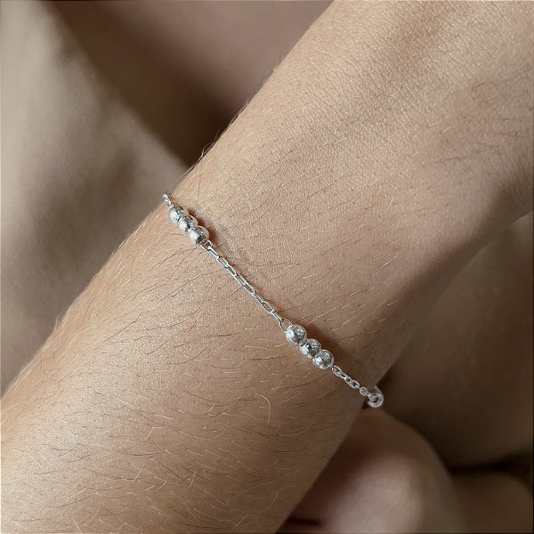 Pulseira Feminina com  Bolinhas Prata 925 - 18cm - BPR193