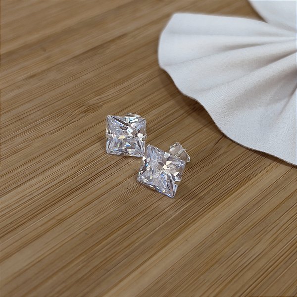 Brincos Quadrado com Zircônia Prata 925 -  10mm - BPR351