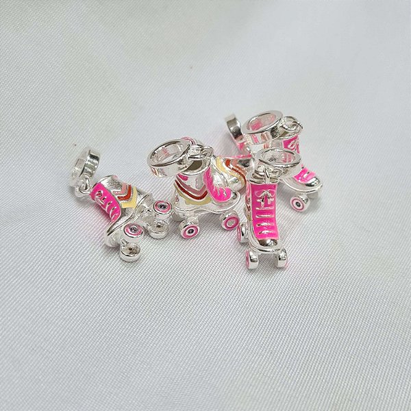 Berloque Patins Rosa Prata 925