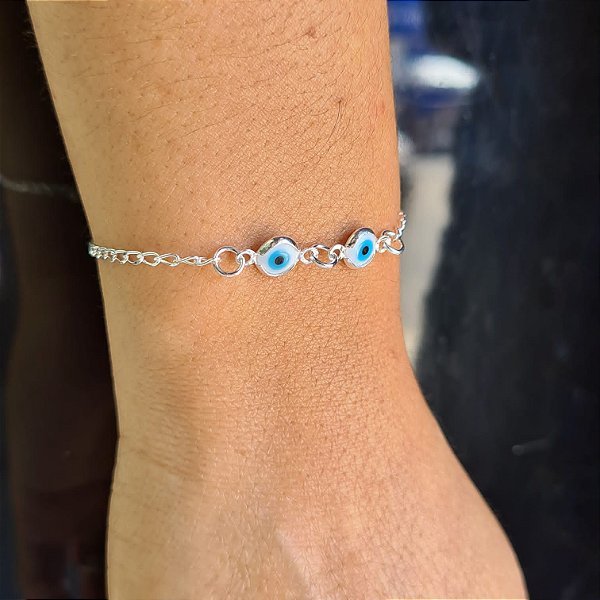 Pulseira Infantil com Olho Grego Prata 925 - 14cm - PPR216
