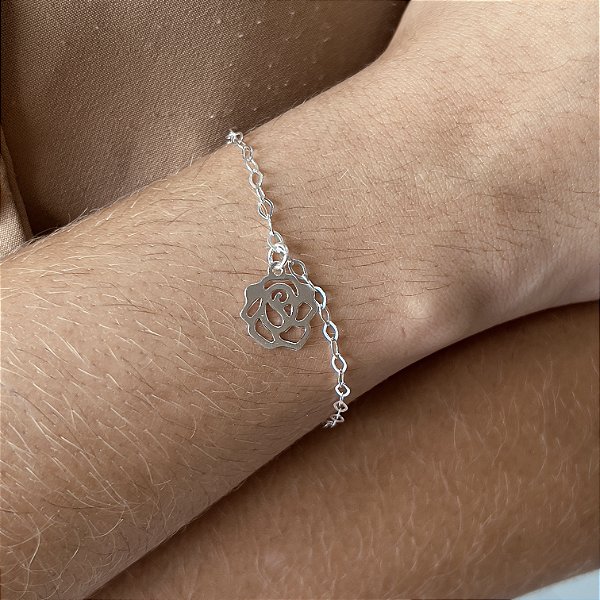 Pulseira com Pingente Flor Prata 925 - 18cm - PPR217