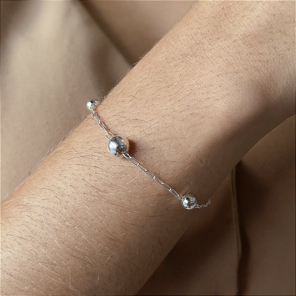 Pulseira com Bolinhas Prata 925 - 18cm - PPR221