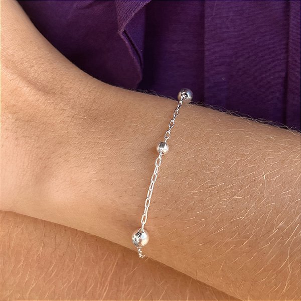 Pulseira com Bolinhas 5mm Prata 925 - 18cm - PPR222