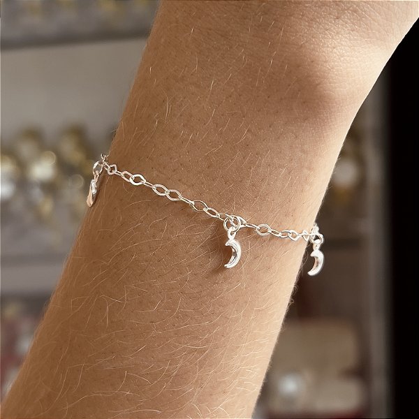 Pulseira com Pingentes Lua Prata 925 - 18cm - PPR224
