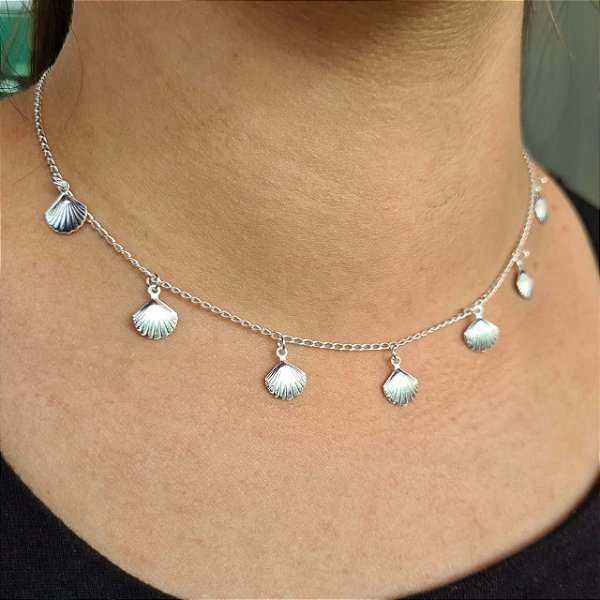 Choker com Conchas Prata 925 - 35cm+5cm - CPR352