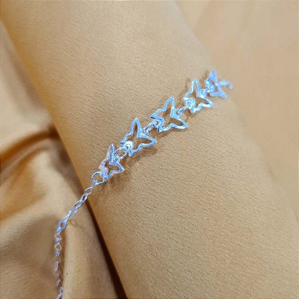Pulseira com Borboletas Vazada Prata 925 - 18cm - PPR226