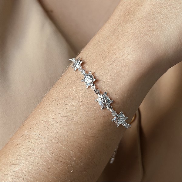 Pulseira com Tartarugas Prata 925 - 18cm - PPR228