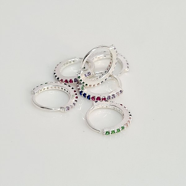 Piercing com Zircônias Coloridas Prata 925 - 10mm - Daith - Hélix - Septo - Cartilagem