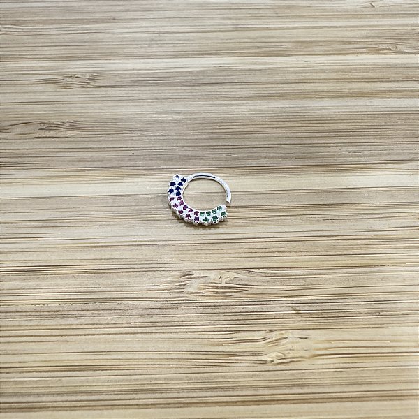 Piercing Argola com Zircônias Coloridas Prata 925 - 13mm - Daith - Hélix - Septo - Cartilagem