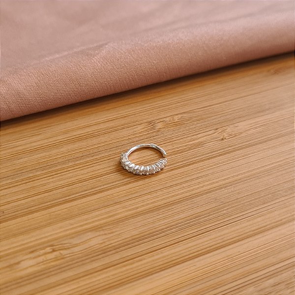 Piercing Argola Cravejada Zircônia Prata 925 - Daith - Hélix - Septo - Cartilagem