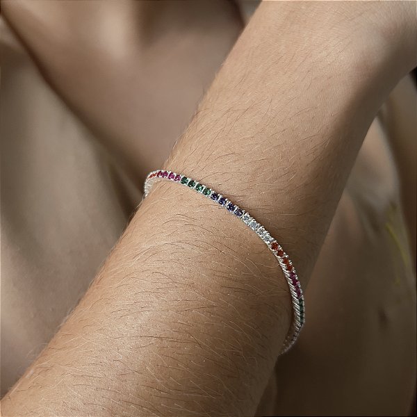 Pulseira Riviera com Pedras Coloridas Prata 925 - 16+3cm - PPR234