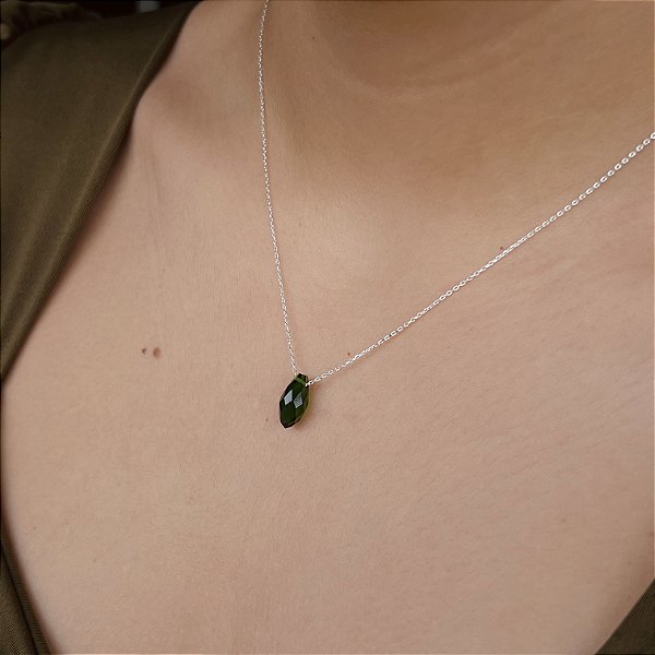 Gargantilha Gota Pedra Verde Esmeralda Prata 925 - 45cm - CPR363