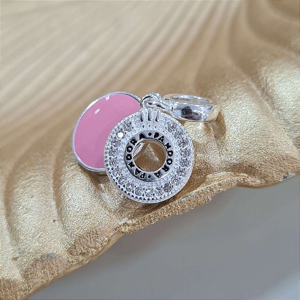 Berloque Mandala com Resina Rosa Prata 925 - PD1233