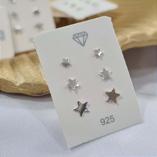 Trio de Brincos Estrelinhas Lisa Prata 925 - BPR408